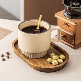 Tasses simplicité rétro américaine en céramique créative tasse tasse de tasse de café peut être latte art en bois ensemble 350 ml de grande capacité buvant 1 pcs