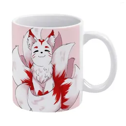 Tazas sentadas Nine Taza Blanca Taza de buena calidad Impresión de buena calidad 11 Oz Café Copa Animal Lindo Kitsune Anime Taille