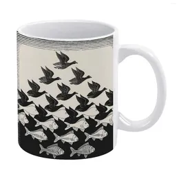 Tasses ciel dans les animaux d'eau tasse blanche café 330 ml de tasses à thé au lait en céramique et cadeau de voyage pour les amis Escher Tessellation