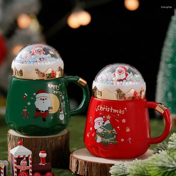 Tasses Snow Globe Mason Jar Toppers Cadeaux de Noël Coupe de Noël Céramique mignonne 450 ml