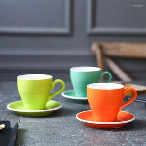 Mokken Solid Color Creative 280ml Ceramic Coffee Cup en Saucer Set Mug Cute Tiki Turkish Cups