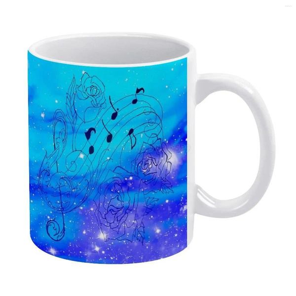 Tasses espace musique tasse blanche tasse à thé en céramique cadeau d'anniversaire tasses à lait et galaxie Roses clé de sol étoiles bleu Mu