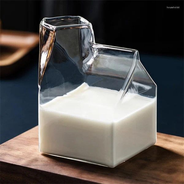 Tazas Cuadradas Caja de cartón de leche Forma de vidrio Taza de chocolate Taza de café Desayuno Regalo creativo