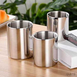 Tasses En Acier Inoxydable Chope À Bière Double Couche Anti-Brûlure Café Lait Tasse Vin Eau Tumbler Bureau Maison Verres Cuisine Accessoires R230712