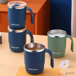 Tasses Tasse À Café En Acier Inoxydable Portable Double Paroi Bière Lait Tasse Thermique Paille Tasses pour Thé Eau Maison Bureau Drinkware 500 ml R230712