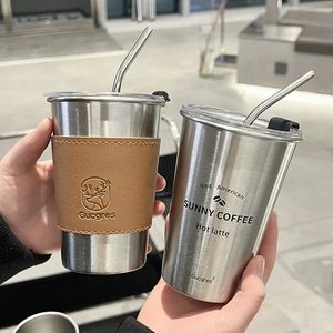 Tasses Tasse à café en acier inoxydable avec couvercle en paille, tasse Portable, boisson, bière, lait, eau, Restaurant, Bar, fête, 500ml, 231018