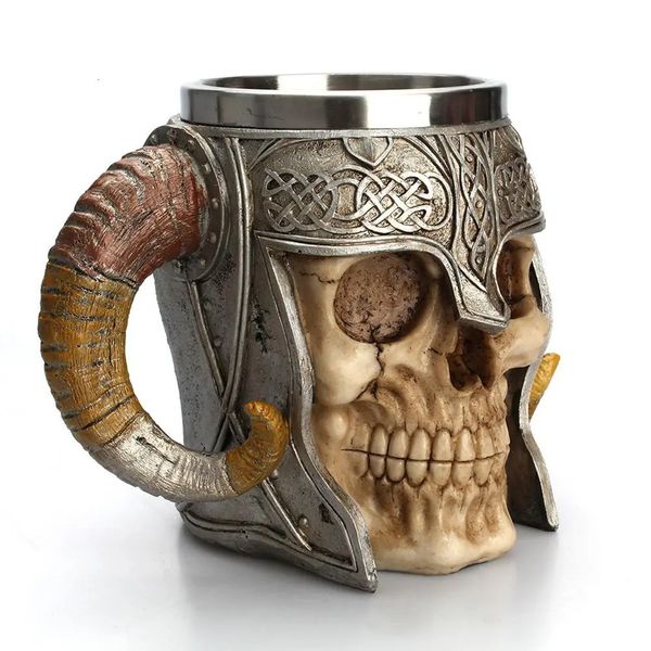 Tazas Taza de calavera de acero inoxidable Taza para beber vikinga Esqueleto Resina Cerveza Stein Tankard Café Té Regalo de Halloween Bar Drinkware 231023