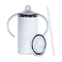 Tasses en paille en acier inoxydable, avec poignées et couvercles en Silicone, sans BPA, à Double paroi, isolées sous vide, 12oz