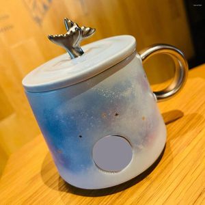 Tasses étoilées doubles queue de poisson bleu gradient violet gradient en céramique tasse à eau café