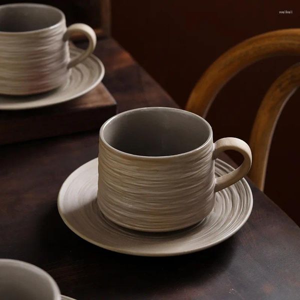 Tasses Stoare Tasse à café et soucoupe Ensemble 250ml Fait à la main Vintage Personnalité Niche Design Céramique Thé de l'après-midi Cu