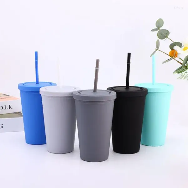 Tasses en paille en plastique thermostabilité, haute qualité avec couvercle, vaisselle de grande capacité, caoutchouc, eau, vernis mat, mignon 450ml