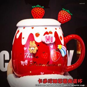 Tasses tasse de fraises avec couvercle cuillère high be webuth girl's Beau déjeuner tasse de café tasse de lait