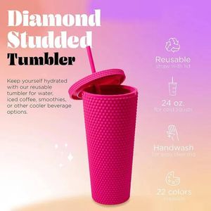 Mokken Bezaaid Tumbler Met Stro Deksel Diamond Radiant Goddess Cup Herbruikbare BPA Gratis Dubbellaags Plastic Koud WaterMug Koffiemok 24 OZ 231007