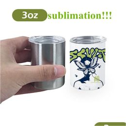 Tazas Sublimación 3 oz Vaso recto S Taza de vidrio con metal St Acero inoxidable Botella de agua para niños Copas de vino Entrega rápida Ho Otoes