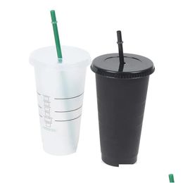 Mokken Sublimatie 710Ml Zwart Wit St Bekers Met Deksel Kleurverandering Koffiebeker Herbruikbare Plastic Tumbler Matte Afwerking Koffiemok Drop D Dhk4Z