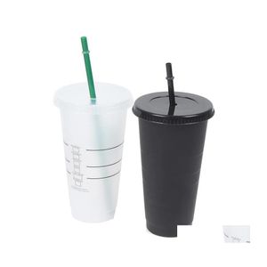 Tazas Sublimación 710 ml Negro Blanco St Tazas con tapa Cambio de color Taza de café Taza de plástico reutilizable Vaso Mate Acabado Taza de café Gota D DHVBL