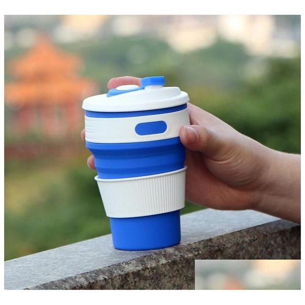 Tazas Sublimación en blanco 350 ml Sile Taza de café plegable Portátil Viaje al aire libre Beber Inventario plegable Venta al por mayor Entrega de gotas Hom DHVBM