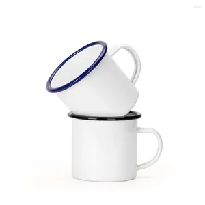 Tasses sublimation Émail en acier inoxydable vierge avec bord argenté petit blanc de camp de camping tasse de tasse de bricolage personnalisé