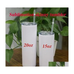 Tasses Sublimation Tumbler 20oz Skinny Slim Double paroi en acier inoxydable Tasse à café insée sous vide Coupe conique avec St Drop Livraison Ho Dhk2x