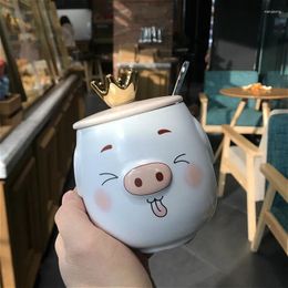 Tasses Super mignon couronne cochon tasse cuillère avec couvercle pour garçons et filles dessin animé tasse d'eau grande capacité café Tripe
