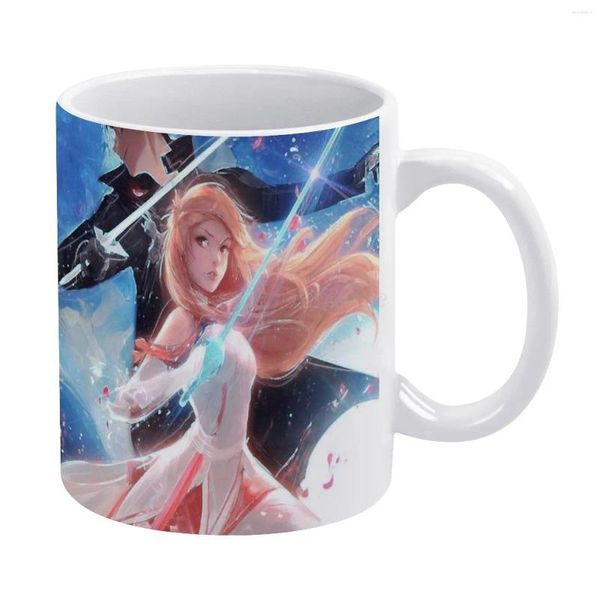 Mugs Sword Art Online-Asuna et Kirito White Mug personnalisé Printed Funny Tea Cup Gift Personnalized Coffee Online Sao Kirit