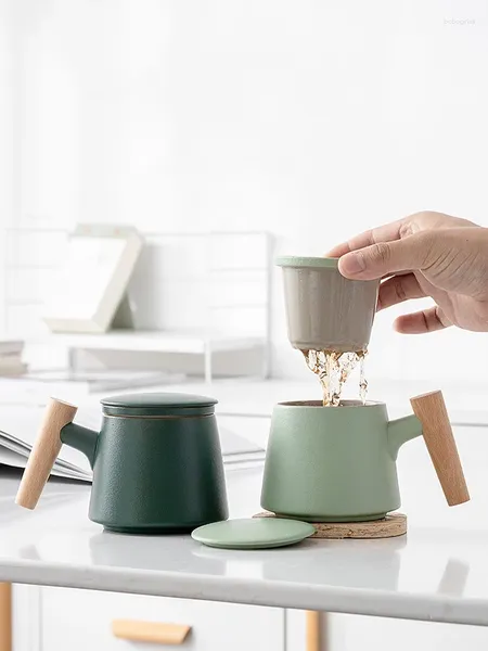 Tazas Taza de cerámica de separación de té y agua para hacer que los hombres Mujeres Home Outdoming con copa de filtro de tapa