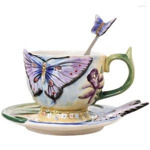 Tasses thé café en céramique papillon lait tasse décor à la maison artisanat chambre mariage décoration porcelaine Animal Sculpture tasse cadeau