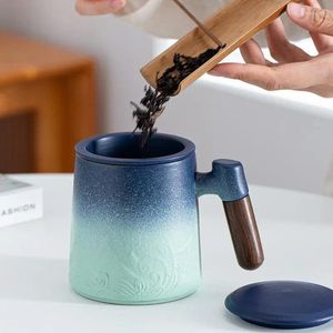 Taza de té tazas con infusor y tapa de la oficina de la oficina de la taza de cerámica regalos únicos para mujeres hombres en casa