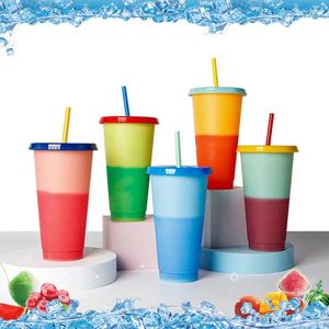 Tasses à changement de couleur en plastique PP PP Cold Water tasses 710 ml de bande dessinée mono-couche créative couleurs réutilisables tasse magique