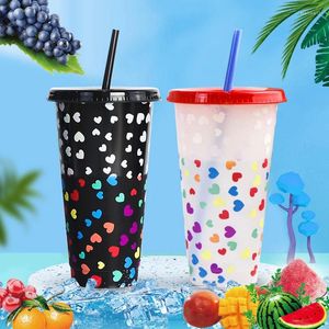 Mokken temperatuurgevoelige kleur veranderen cup 710 ml capaciteit rietjes creatieve herbruikbare kleur magische plastic koud waterbekers