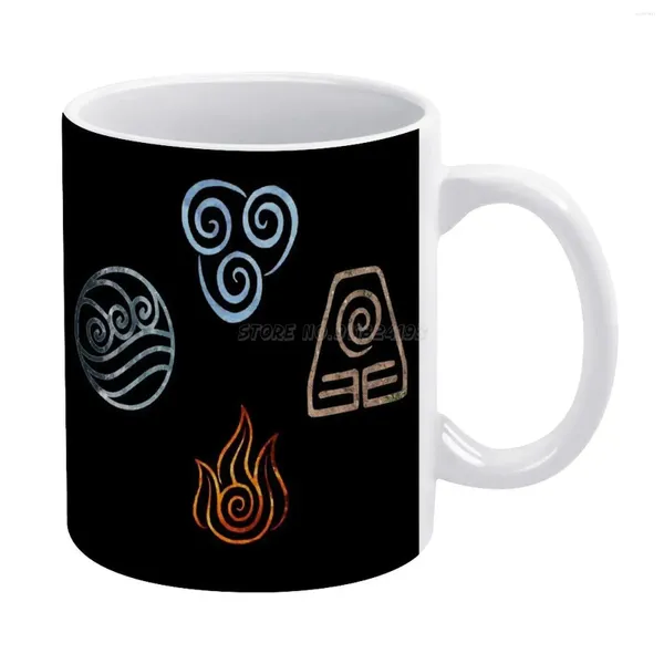 Tazas Los cuatro elementos Taza blanca Taza de té de cerámica de 11 oz Café Amigos Regalo de cumpleaños Último maestro del aire Tierra Aire Fuego Símbolo de agua