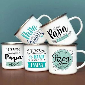 Mugs The Worlds Best Dad Dad French Imprimé Email Cup Outdoor Water Cup de boisson Milk Coffee Camping Camping Cuping Holiday Birthday Gift J240428