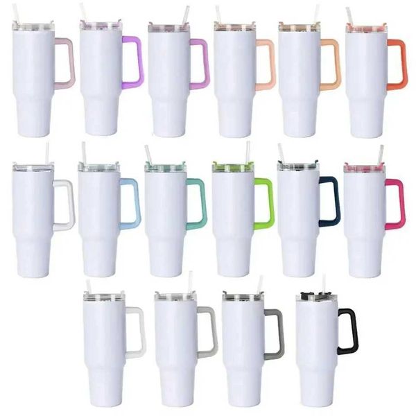 Tazas de sublimación térmica en blanco 40oz Café flaco Coffee Copa Sippy Many Colorfle Steel Increy Bottle Bottle Taza 240410