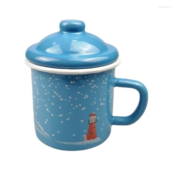 Tazas Copa de esmalte espesada con tapa Café de café para niños Pequeño agua Agua de agua Bebida Desayuno Desayuno