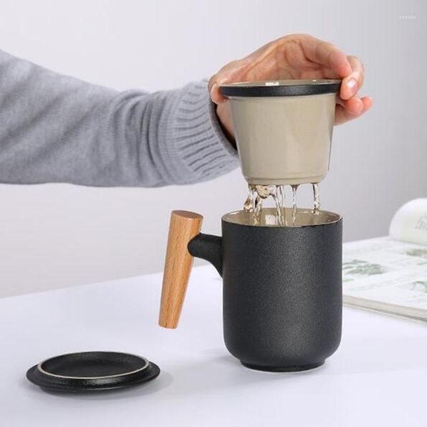 Tasses trois pièces tasse à thé en céramique tasse à filtre eau de bureau avec séparation du couvercle