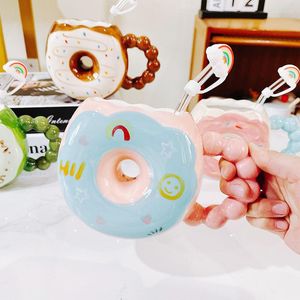 Mokken ting ke home-decor keramische donut mug Korean schattige macaron kleurenpaar koffie beker ornamenten thuiskantoor water cupmugs