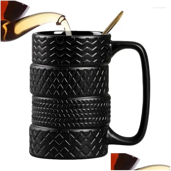 Tasses de café de pneu mécanique 3d cool 400 ml / 13,41 oz noire nouveauté céramique grande tasse à thé