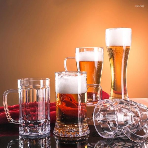 Tasses transparentes à bière Tasse de bière induclable en acrylique tasse de boisson fardeau à l'épreuve avec poignée de café au lait champagne pour bar