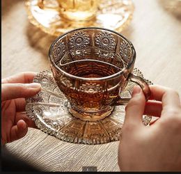 Tasses en verre transparent tasse de café et soucoupe régler la tasse de thé à thé à thé.