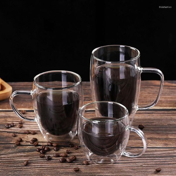 Tasses Verre Transparent Tasse À Café Lait Whisky Thé Bière Double Créatif Résistant À La Chaleur Cocktail Vodka Vin Tasse Drinkware Tumbler Tasses