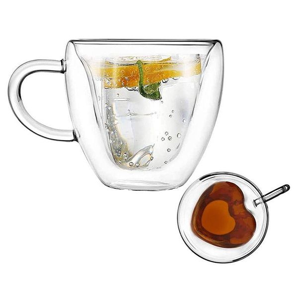 Tasses transparentes en verre en verre tasses tasse double créativité en forme de coeur en forme de café tasse de café ménage cuisine outil de consommation d'outil d'outil de consommation hom dh4ky