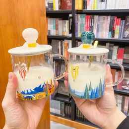 Tasses transparentes ballon dessiné à la main château tasse en verre tasse à café tasses à thé et boissons drôles cuisine barre à manger maison jardin