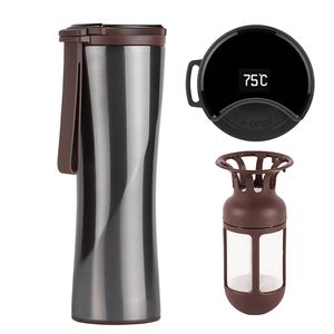 Tasses Tasse de voyage Moka Smart Coffee 430 ml Bouteille sous vide portable OLED Écran tactile Thermos Eau en acier inoxydable 230710