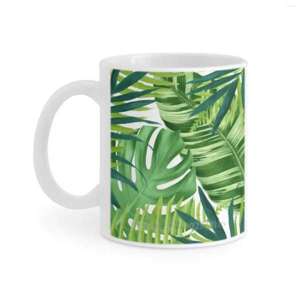 Tazas Hojas Tropicales Iii Taza Blanca 11 Oz Divertida Cerámica Café Té Leche Tazas Selva Planta Patrón Naturaleza Palma Verano Textura Agua