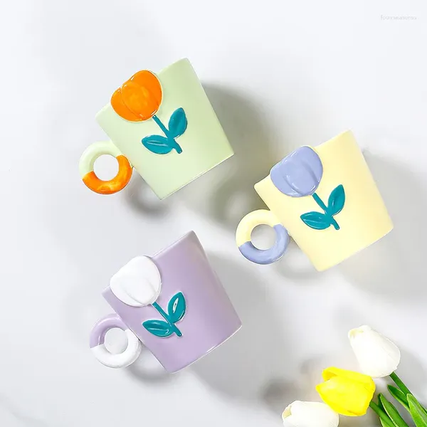 Tasses tulipe tasse 3D Relief tasse belle céramique