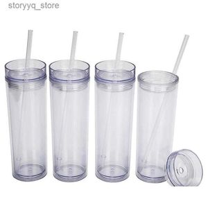 Mokken Tumblers Usa Lokaal magazijn 16Oz dubbelwandige helder acryl Tumbler met deksel en St 480 ml rechte skinny plastic beker voor sneeuwbol B Dh1Dg L240312