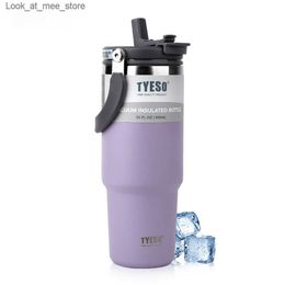 Tasses Tyeso bouteille d'eau chaude tasse chaude utilisée pour le café tambour en acier inoxydable avec paille voyage vide tranche mince tasse anti-fuite boissons Q240322