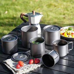 Tasses Ultra légères en titane, 380/420/550ml, tasse d'eau, vaisselle de pique-nique de Camping en plein air avec poignée pliable, Anti-brûlure