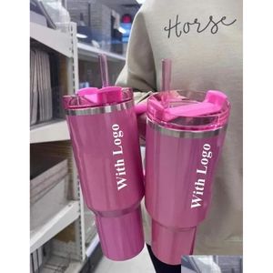 Mokken Us Stock Co-Branded Pink Tumblers Cosmo Winter Shimmery Limited Edition 40 Oz Mok 40Oz Waterfles Valentijnsdag Cadeau Drop Deli Oticy