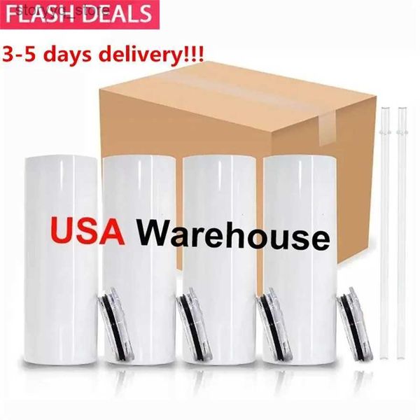 Mugs USA CA Warehouse Vente en gros en vrac 20 oz 20 oz Coupes droites en acier inoxydable isolées par sublimation avec paille 905 L240312